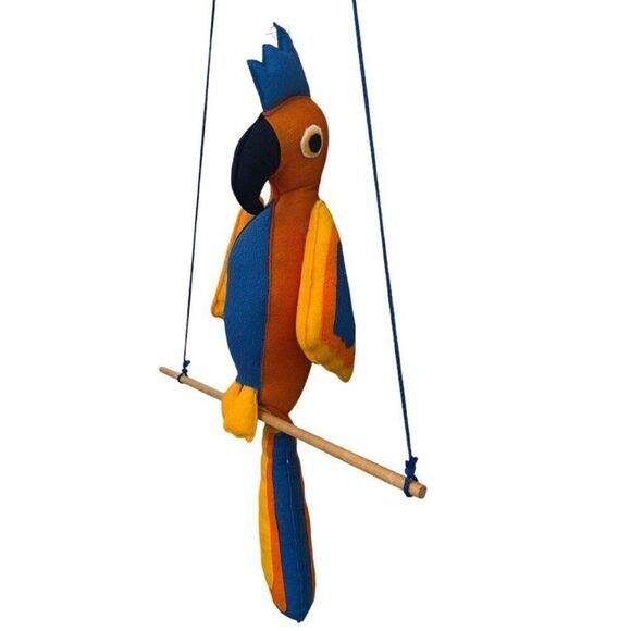 Hanging Parrot Decor Large Fabric Plush Perching Macaw Orange Blue Colorful Bird - Picture 1 of 6